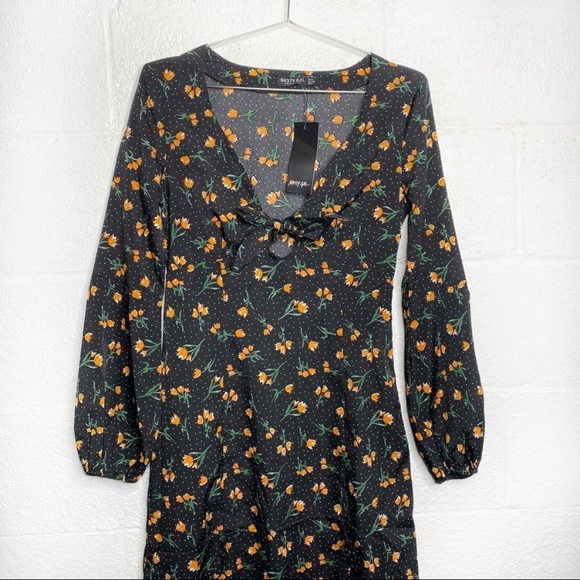 NWT Nasty Gal Midi Dress Orange Floral Sz 4 - Picture 5 of 10
